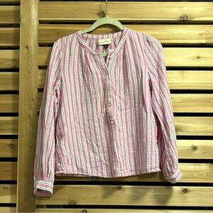 100% Cotton Double Gauze Pink, White, and Blue Striped Popover Shirt